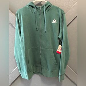 Reebok Classic Teal Zip Up Fleece Lined Hooded Sweatshirt